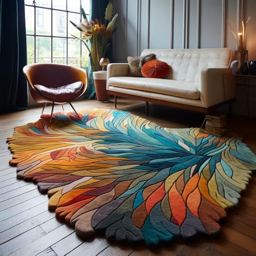 Restoration and Renovation Handmade Irregular Shape Wool Area Rug | Unique Contemporary Botanical Design, Thick & Soft Carpet | Perfect for Living Room, Bedroom Decor (Multi, 4' x 6')