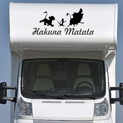 Rakelfix Wohnmobil Wohnwagen Aufkleber Schriftzug Hakuna Matata Typ1 ca 120cm mit 3 lustigen Tieren Sticker Autoaufkleber
