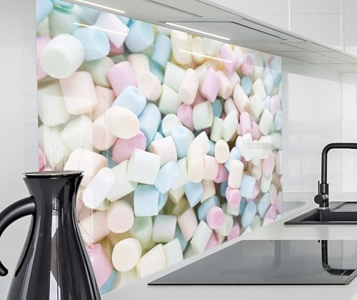 timalo Spritzschutz Wand für Herd, Küche Küchenrückwand Glasoptik | Acryl Glas 2mm | Glasrückwand Acrylglas Wandpaneele Rückwandschutz Platte | 80x60cm Marshmallows Pastell