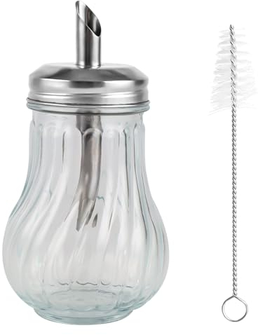 EclipseGuard Zuckerstreuer aus Glas, Kanüle 200ML Zuckerspender, Edelstahl gebürstet, Zuckerdosierer für weißer/brauner Zucker, Restaurant und Kaffeebar Küchenutensilien Mit Reinigungsbürste