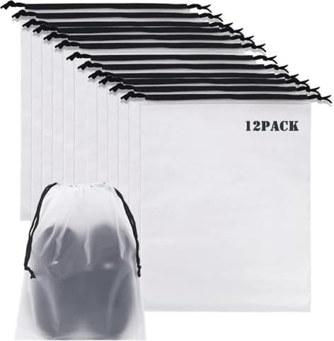 YMCCOOL 12pcs Transparent Shoe Bags for Travel 11.8in X 15.7in Protable Clear Shoe Bags for Storage with Rope,Large Drawstring Bags for Travel Men and Women