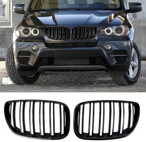 Gangying E53 Kühlergrill für BMW X5 E53 Nieren Schwarz LCI Facelift Grill Schwarz Glänzend Doppelsteg 2004 2005 2006