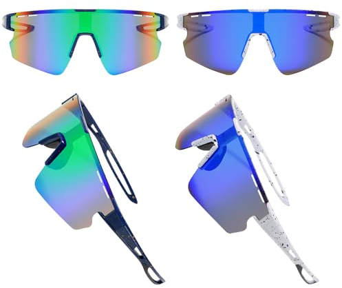 BDSHUNBF 2 Pcs Cycling Glasses,Sports Polarized Sunglasses,Polarized Cycling Sunglasses for Men Women,Polarised Sun Glasses UV400 Protection Ski Goggles Outdoor Bicycle Motorbike Driving,Green,Blue