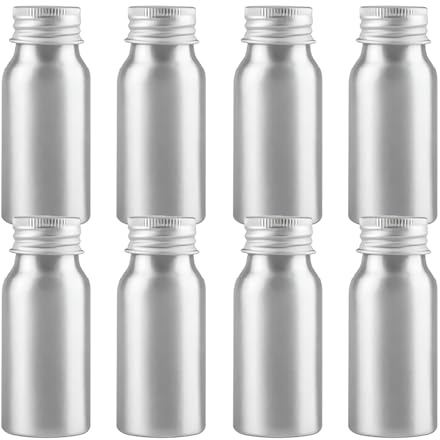 PQPAUTY 8 Pieces Empty 30ml Silver Aluminium Bottle with Silver Aluminium Screw Cap Metal Bottles for Cosmetic Body Washing Shampoo Gel Liquid Travel