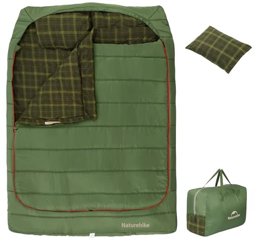 Naturehike Dubbelsovsäck med kudde, flanell, 0 grader, lämplig för vuxna och familjer, 2 personer, lämplig för alla årstider, camping, vandring