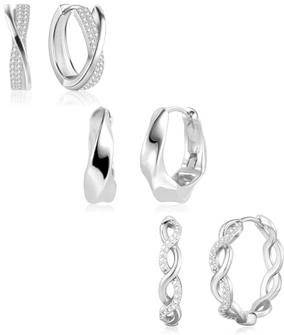 3 Paare Link Ohrringe, Doppelter Kreis Creolen, Convertible Hoops Ohrringe, Square Hoop Kette Link Ohrringes, Paperclip Huggie Hoop Ohrringes, U-Form Pin Hoops Ohrr für Frauen