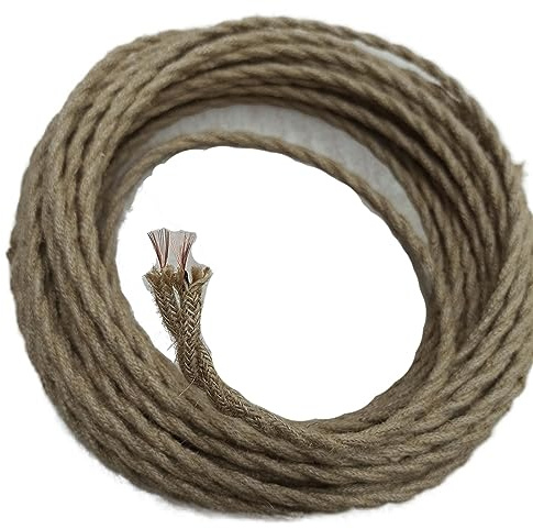 Cavo elettrico in tessuto intrecciato, Cavo for lampada intrecciato in canapa a 2 o 3 conduttori, rame 16-21 AWG 300 V, 1-100 m(2 core 1.35mm,10meter)