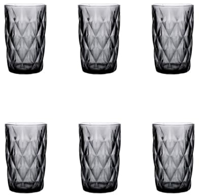 Quid Set de 6 vasos altos Maia de vidrio 40 cl | Azul, Vidrio, formato alto, acabado con relieve, 6 piezas
