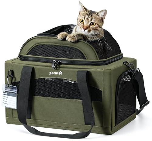 pecute Katzentasche Flugzeug Transporttasche Stabiler Halt Haustier Tragetasche, Transportbox Katze Leicht, Faltbar Katzen Tasche für Katzen und kleine Hunde, ideal für Reisen, Grün