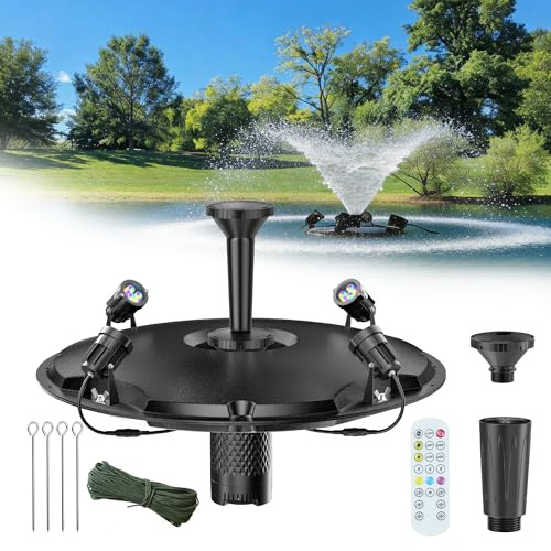 POPOSOAP 6000 l/h Schwimmende Teichfontäne & Belüftung Komplett-Set | mit LED-Leuchten, Hochleistungs-Wasserpumpe, 9m Stromkabel, 3 Spritzmuster für Teiche, Pools, Seen & WasserGärten