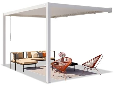 PRIMEYARD Terrassenüberdachung 3x4 m Aluminium-Pfosten mit Lamellendach aus Stahl weiße Anbau-Pergola
