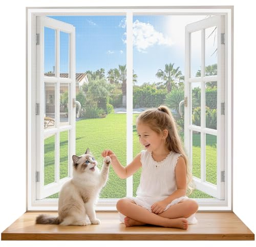 Zanzariera Magnetica per Finestre 90x100 cm Bianco – Tenda Antizanzare e Antiinsetti con Chiusura Automatica a Calamite – Facile da Installare, Senza Forare – Adatta per Balcone, Terrazza, Cucina