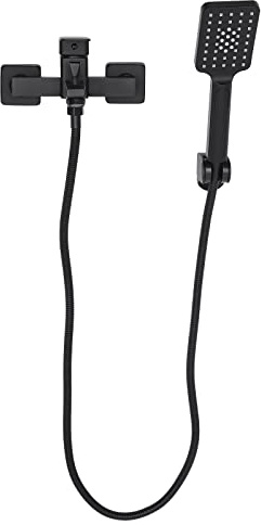 Duschsystem Schwarz Wandmontage Regendusche Duscharmatur Set, mit Handbrause, 2 Funktionen, 3 Strahlarten, Warm und Kaltwasser Mischbatterie, Edelstahl Duschschlauch, Kupferarmatur, NPT 1/2 Anschluss