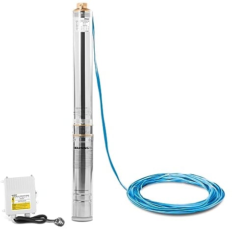 GREENCUT BAS125C - Bomba de agua sumergible pozo para aguas claras de 1250W y 1,7cv con altura maxima 101m capacidad de bombeo 5,5 m3/h