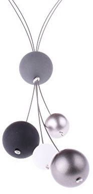 Lange Kette Nina,insgesamt 90cm lange,zweisträngige Kette ohne Verschluß aus Polarisperlen und metallic lackierten Acrylperlen,handgefertigt von Adi-Modeschmuck in Berlin (Schwarz/Weiß/Dunkelgrau)