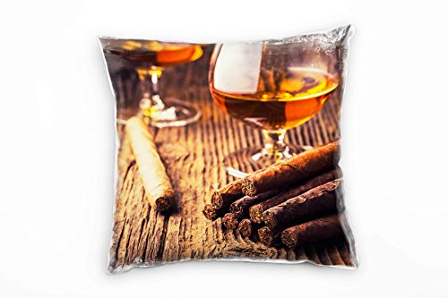 Paul Sinus Art künstlerische Fotografie, Zigarre, Cognac, braun Deko Kissen 40x40cm für Couch Sofa Lounge Zierkissen - Dekoration zum Wohlfühlen