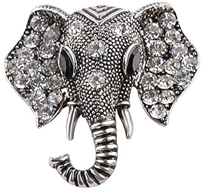 AILUOR Damen Retro Elefant-Brosche, Art Und Weise Kristallrhinestone Tier Elephant Head Ehrennadel Anzug Corsage Accessoires Schmuck altes silber Einstellbar