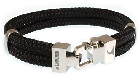 WAVEPIRATE® Segeltau-Armband Turn ST Schwarz 23 cm Edelstahl-Verschluss in Geschenk-Box Surfer Herrenarmband Männer