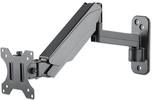Manhattan Soporte para TV y monitor, pared, brazo de resorte, 1 pantalla, tamaños de pantalla: 17-32, negro, VESA 75x75 a 100x100mm, máximo 8kg, brazo giratorio ajustable de altura (3 pivotes), garantía de por vida