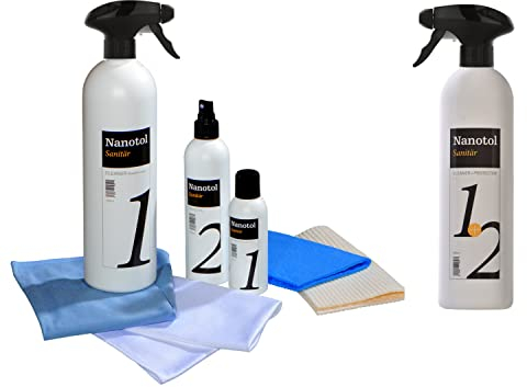 Profi Bad-Versiegelung-Set mit Easy to clean Effekt, Nano-Versiegelung, Nanotol Sanitär-Set zum Kalk-Schutz für Duschkabine, Keramik, Fliesen - SET M + 2in1
