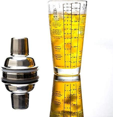 TITST Vidrio Transparente 400 ml con Tapa de Acero Inoxidable Coctelera de Acero Inoxidable Agitador Cuchara para Uso doméstico y de Fiesta 1 PCS400ml Cocktail Shaker