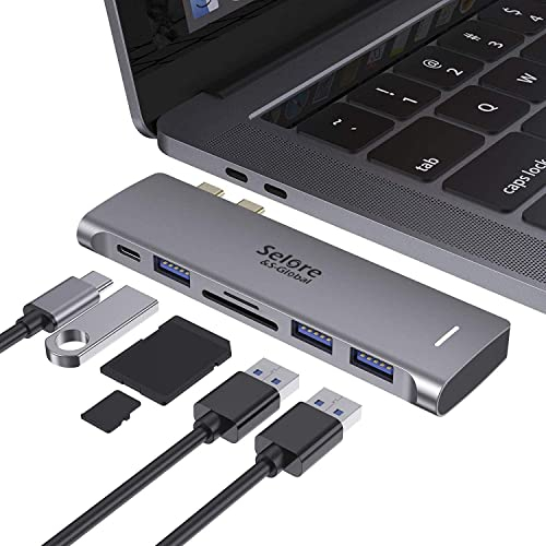 Selore&S-Global USB C Adapter for MacBook Pro/MacBook Air 2020 2019 2018 13 15 16, 6 in 1 USB-C Hub with 3 USB 3.0 Ports, USB C to SD/TF Card Reader and 100W Thunderbolt 3 PD Port