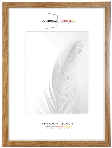 DR24 60x80 Bilderrahmen (Eiche rustikal) nach Maß, 35 mm breiter MDF Holzrahmen inkl. entspiegelter Anti-Reflex Kunstglasscheibe, stabiler Rückwand, Biegestiften und Aufhängern