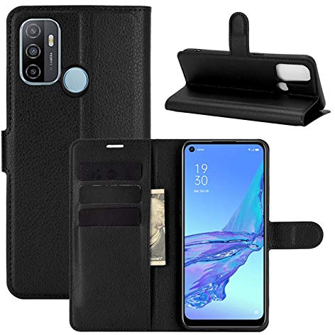 betterfon Handyhülle Kompatibel mit Oppo A53s | Premium Qualität TPU Klapphülle für A53s mit Kartenfächern | Magnetverschluss Handyhülle | Schwarz