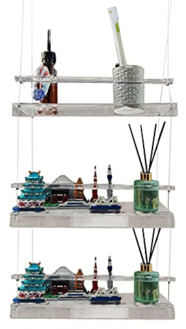 Marooma Hanging Window Plant Shelf, Indoor Clear Hanging Acrylic Shelf Plant Shelves, Hanging Plant Stand Flower Pot Organizer Storage Rack for Bedroom Bathroom (3-Tier)