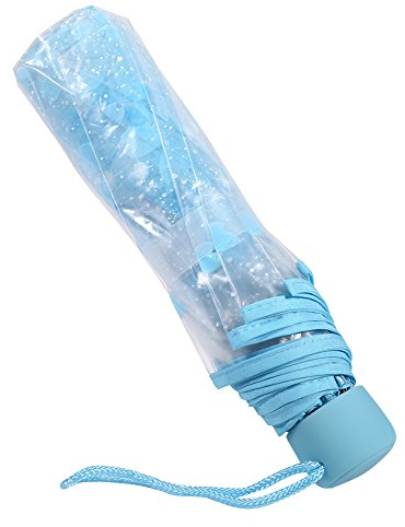 Annadue Transparenter Regenschirm, Transparente Klappschirm Modische Romantische Sonnenschirm Regenschirme für Herren und Damen(Blau)