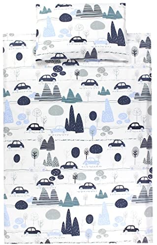TupTam Kinder Bettwäsche Set Babybettwäsche Bettbezug 100 x 135 120 x 90 Kissenbezug 40 x 60 Jungen Mädchen 2-TLG, Farbe: Autos Blau, Größe: 135x100 cm