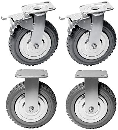 Nisorpa 4 Stück Schwerlast Lenkrollen Plattenrollen 200mm Schwerlastrollen mit Bremse 360° Drehbar Transportrollen mit Gewinde Vollgummi Rollen Tragkraft 1200kg (2 Feste Rollen, 2 Bremsrollen)