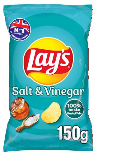 Lay's Salt & Vinegar - Crispy Seasoned Potato Crisps for a Successful Party, 150g, Pack of 3