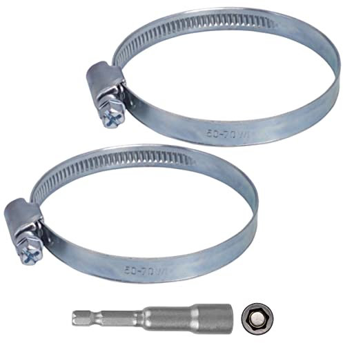 SKIR'CO Paquete de 2 abrazaderas de manguera ajustables de 50 a 70 mm, clips de manguera, abrazadera de tubo de tubo, accionamiento helicoidal (2 unidades, con broca hexagonal magnética)