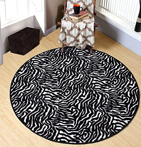 SRTJURFG Runden Teppich, Schlafzimmer Teppich, Rutschfester Teppich Zebra-Tierdruck Weicher, Rutschfester, großer Heimdekorateur-Bodenteppich ø 150CM
