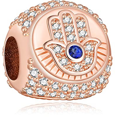 LaMenars Hamsa, Allsehendes Auge & Feder Dreiseitig Charm 925 Sterling Silber Perlen passend für Armbänder, Halloween Geburtstag Schmuck Geschenke Frauen Mädchen