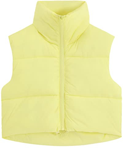 fuinloth Gilet da Donna Primaverile e Autunnale Smanicato Senza in Tinta Unita Giacca Senza Maniche Cappotti con Cerniera Giallo XXL