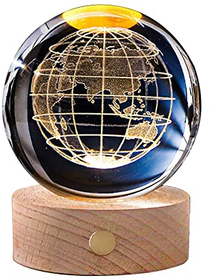 Uposao Leuchtende Kristallkugel mit Ständer,80mm Glaskugel USB Aufladung Nachtlicht Lampe Geburtstag Weihnachts Geschenk für Kinderzimmer Jungen Mädchen Home Office Decor Ornament,Globus