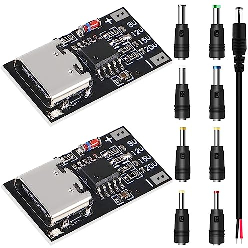 Youmile 2 Stück USB-C PD Trigger Modul PD/QC2.0 3.0 QC4+ Decoy Board Schnellladung 9V 12V 15V 20V 5A Boost Power Modul Spannung fest eingestellter Ausgang mit DC-Anschluss-Kits DC-Steckerkabel