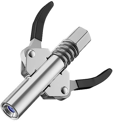 TITA-DONG Grease Gun Coupler, Grease Fitting Coupler, Quick Lock and Release Grease Coupler with 15inch Spring Flex Hose, Strong Lock on Greases Gun Couplers(Two-handled)