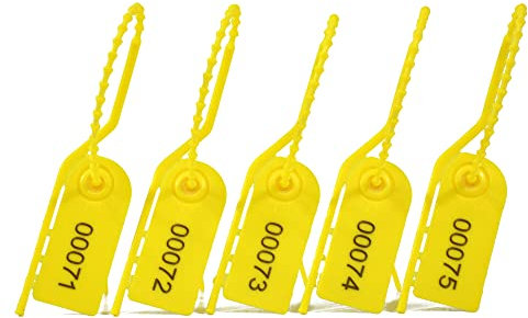 Lzbignun 100pcs Numbered Security Seals Zip Ties for Fire Extinguisher Breakable Plastic Safety Tags Pull Tite Anti Tamper Seals for First Aid Kit (Yellow)