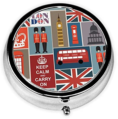 Pillendose mit England-Symbolen, tragbar, rund, Metall, 3 Fächer, kleine Tablettenbox für Geldbörse oder Tasche, Medizin, Vitamin-Organizer, einzigartiges Geschenk