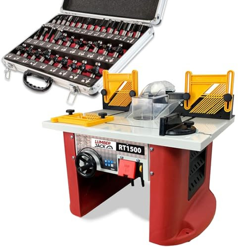 LUMBER JACK Router Table with Built in Motor Bench Top 240V Electric Routing for Woodworking Includes Collets and a 35 Piece 1/2 Cutter Set