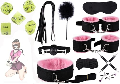 WreGmgg 𝙎𝙚̣𝙭 𝘽σ𝙣𝙙α𝙜𝙚 10-teiliges Indoor-Set Aus Nylon Mit 5 Im Dunkeln Leuchtenden Würfeln, Unterhaltsam Und Vielseitig Pink Choice!-D038