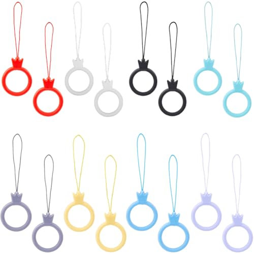 GORGECRAFT 16Pcs 8 Colors Cell Phone Lanyard Finger Ring Silicone Crown Mobile Phone Charm Hanging Straps Grip Holders for Smartphone Keycord Card USB Flash Finger Rings Keychain Part Accessories