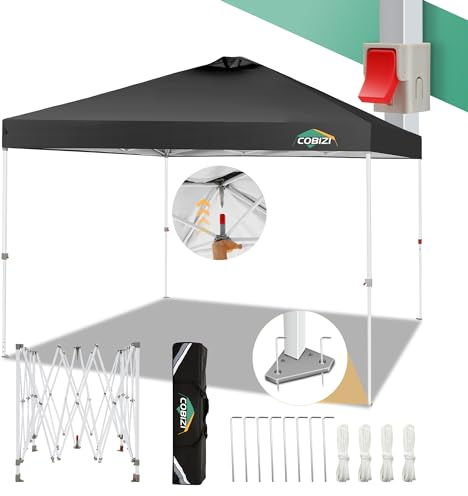 COBIZI Pavillon 3x3 Faltpavillon 3x3 wasserdicht stabil winterfest mit Pop-Up Klicksystem | UV-Schutz 50+ | Partyzelt Garten Zelt klappbar 3x3m mit Lüftungsöffnung inkl. Tasche & 8X Erdspieße, Schwarz