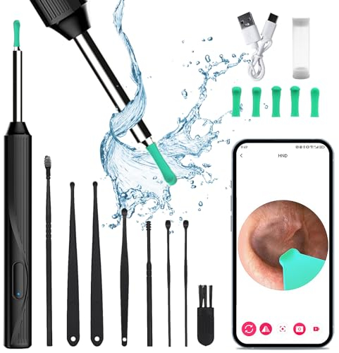 Ohrenschmalz Entferner,Ohrreiniger Kamera,Ear Cleaner with Camera,Ohr Kamera Reinigung,1296P HD WiFi Wasserdicht,360°-Weitwinkel Otoskop Kamera mit 6 LEDs für Erwachsene,Kinder und Haustier Schwarz