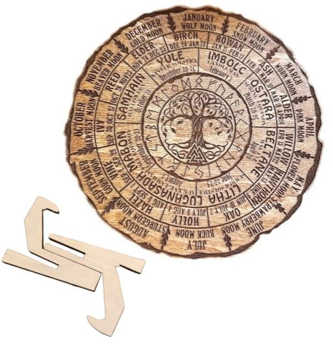 Engraved Wheel Of The Year Calendar Round Shape Celtic Tree Calendar Pagan Witch Sign Tree of Life Calendar Wiccan Themed Decoration Home Decor Ornaments