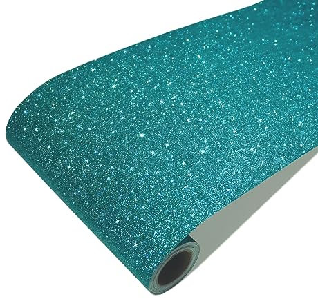 CRE8TIVE Peacock Blue Glitter Wallpaper Border - 20cm x 900cm Textured Self-Adhesive Wallpaper Sparkle Contact Paper for Walls, Furniture, Stickers, Mirror, Bathroom, Stairs