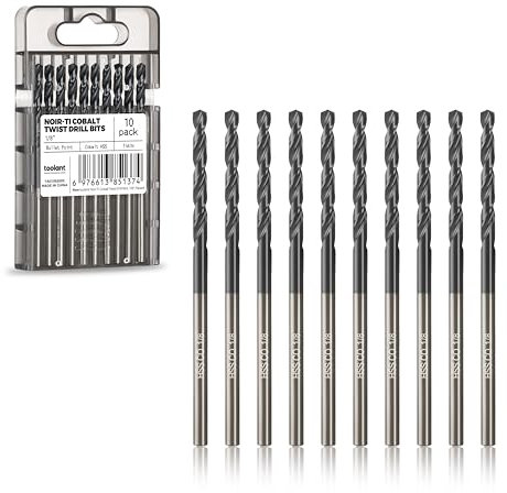 Toolant 1/8 Cobalt Drill Bit Set(Pro) Titanium Aluminum Nitride Coated (TiAlN) with Bullet Point Tip, 10-Piece Bulk